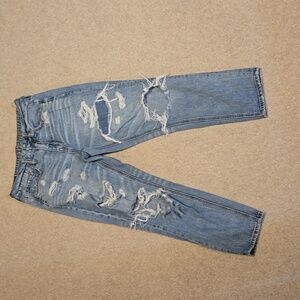 American eagle hi rise tomgirl distressed denim jeans, size 2 xshort